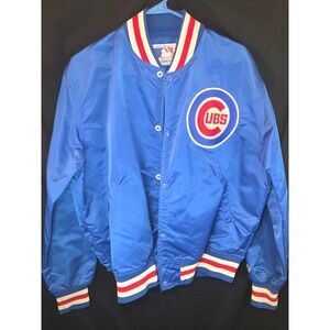 Starter Vintage 90's Chicago Cubs MLB Satin Bomber Jacket Blue Red White Mens XL